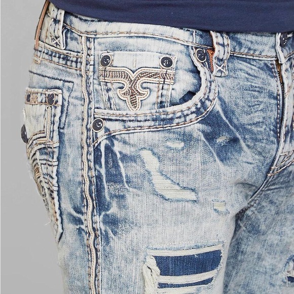 Men's Rock Revival Nardo Distressed Light Blue Jeans - Picture 5 of 5